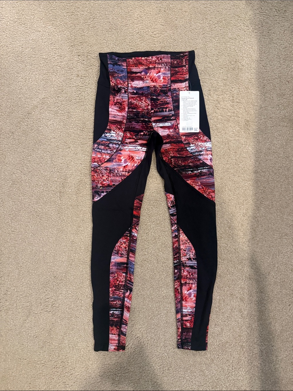 lululemon athletica Black Leggings with Red and Pink Abstract Print size 6